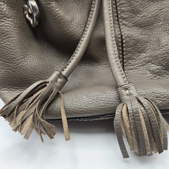 Brighton Gray Pebbled Leather Drawstring Bucket Purse with Shoulder Strap - Picture 9 of 16